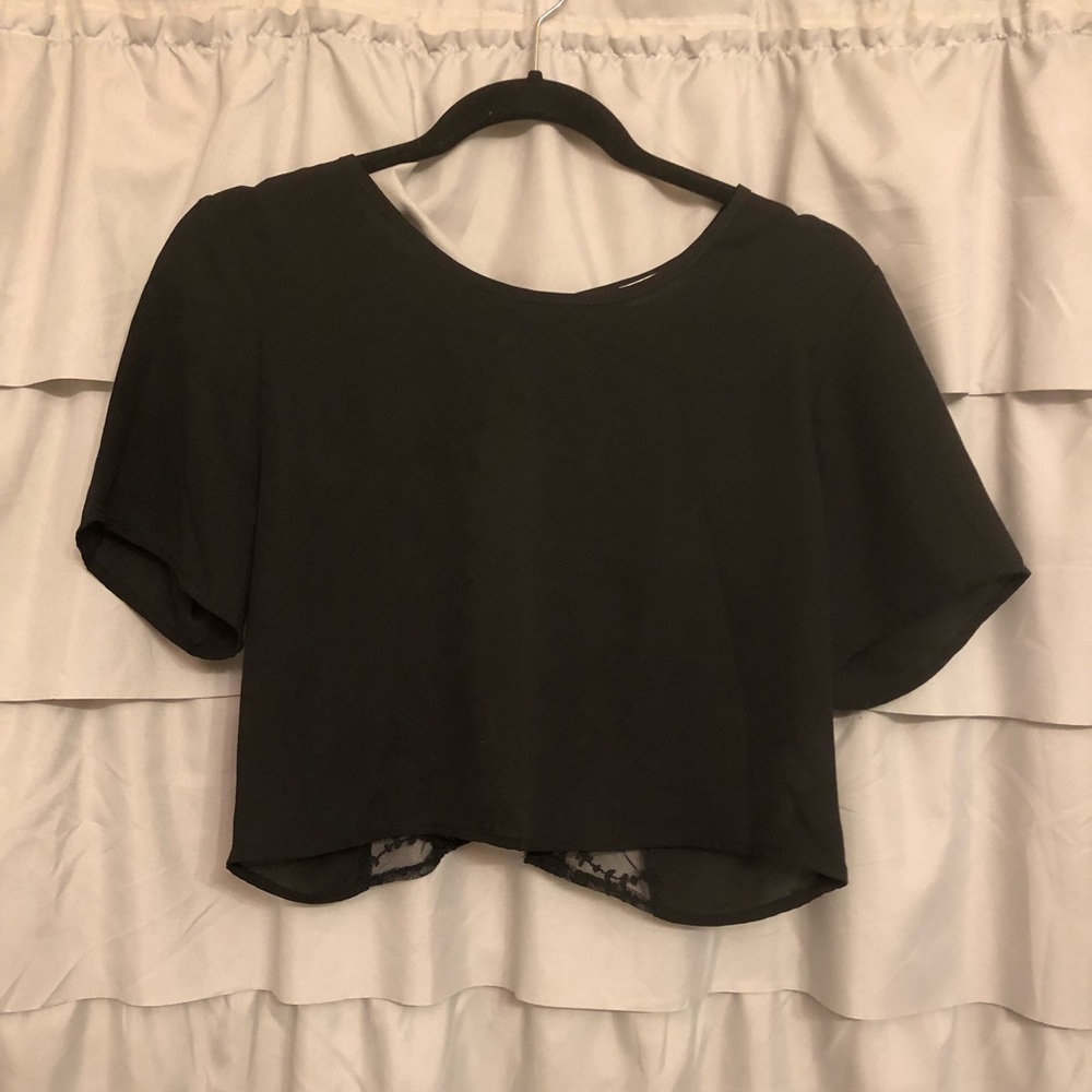 Black crop top with open back
